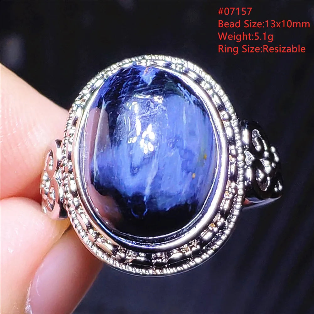 Natural Blue Pietersite Adjustable Ring Women Petersite Chatoyant Beads Namibia Fashion Jewelry Cat Eye Ring AAAAA