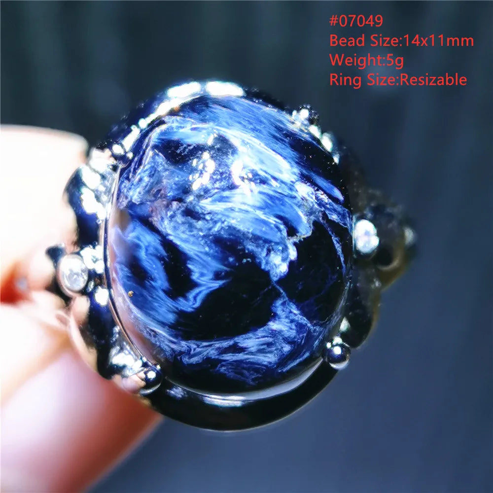 Natural Blue Pietersite Adjustable Ring Women Petersite Chatoyant Beads Namibia Fashion Jewelry Cat Eye Ring AAAAA