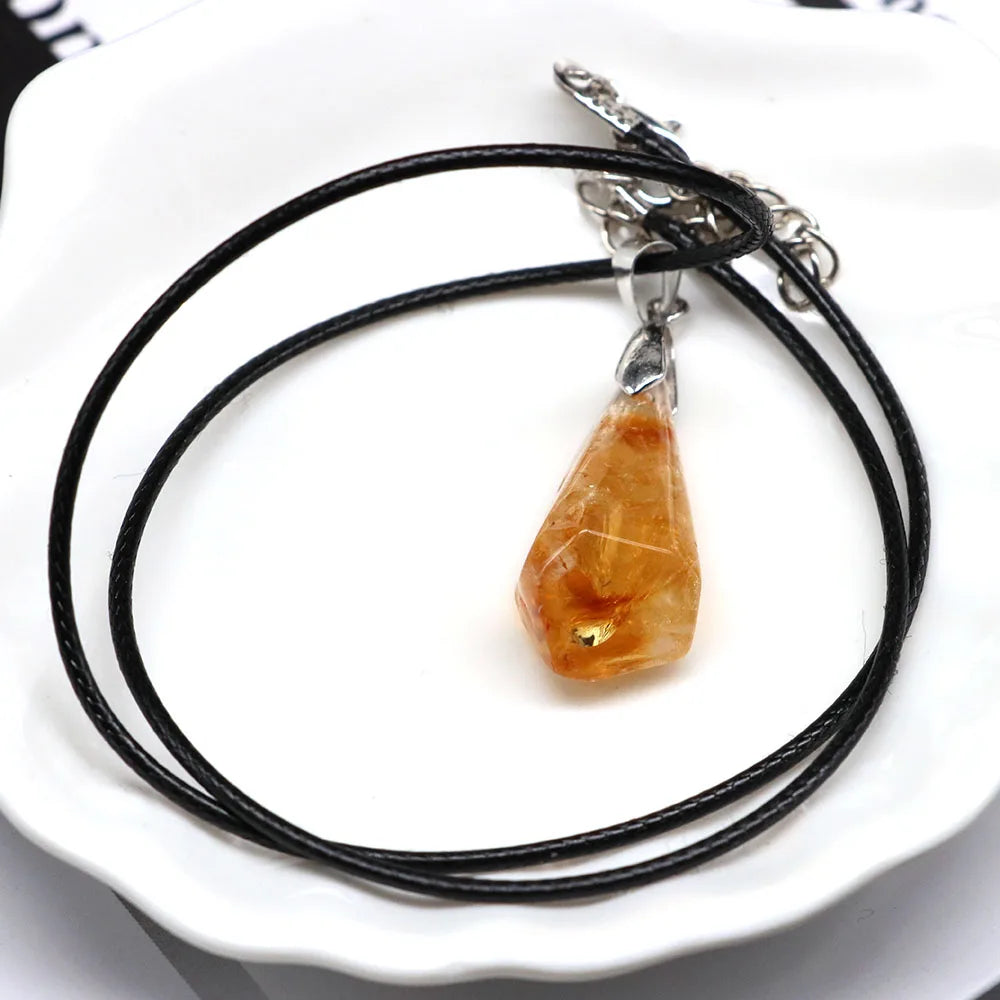 Polishing Brazil Citrine Charm Pendant Necklace Exquisite Natural Crystal Stone Gemstone Healing Reiki Enegry DIY Jewelry Making