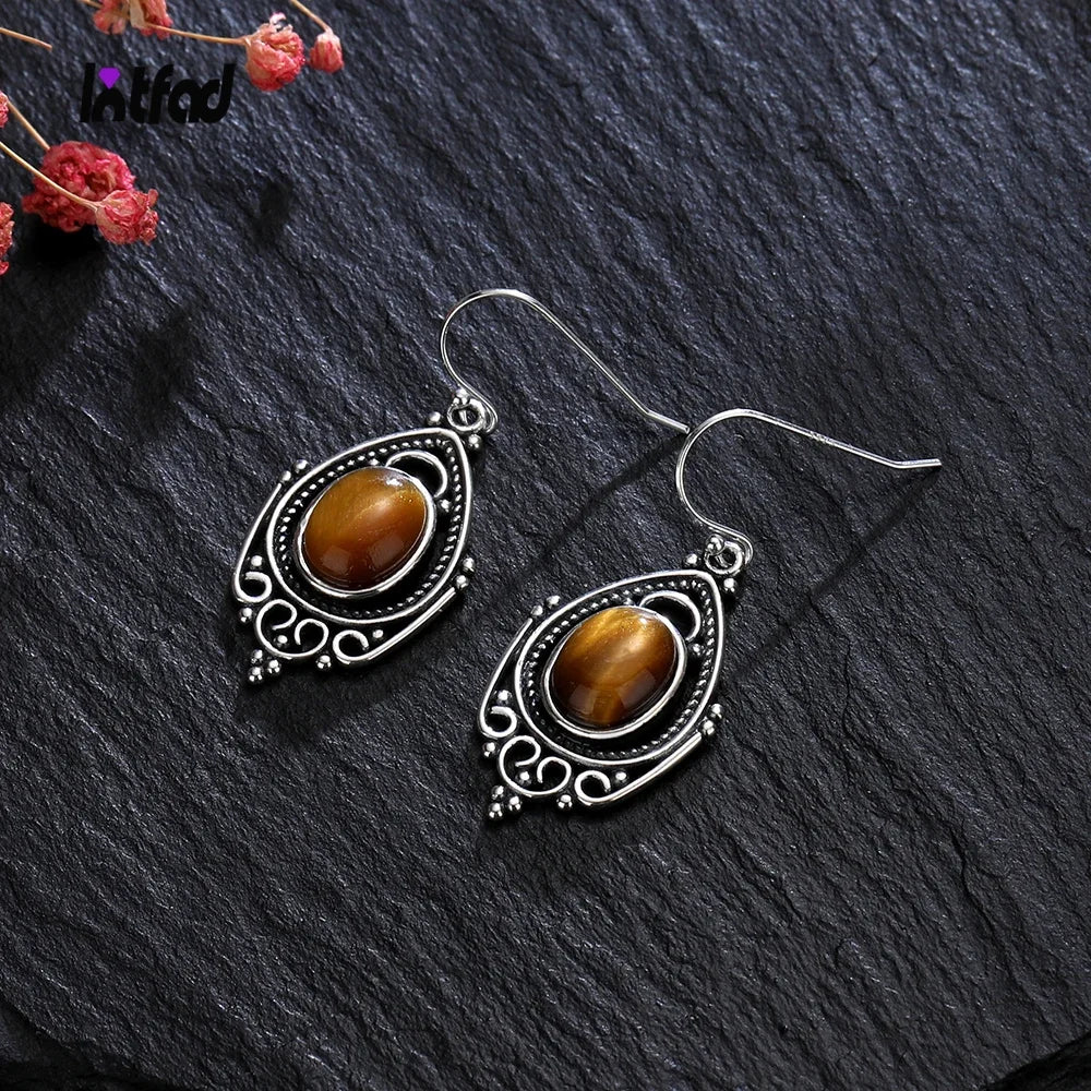 Pendientes de plata de ley 925 con piedra de rodocrosita natural de 8 x 10 mm, joyería de lujo, pendientes vintage de ojo de tigre para mujer, regalo