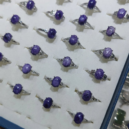 40pcs/lot White copper alloy 925 silver inlaid natural purple dragon crystal ring exquisite Gifts for women Shanks Adjustable