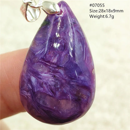 Natural Purple Charoite Water Drop Gemstone Pendant Women Men Charoite Bead Best Necklace Jewelry 925 Sterling Silver AAAAAA