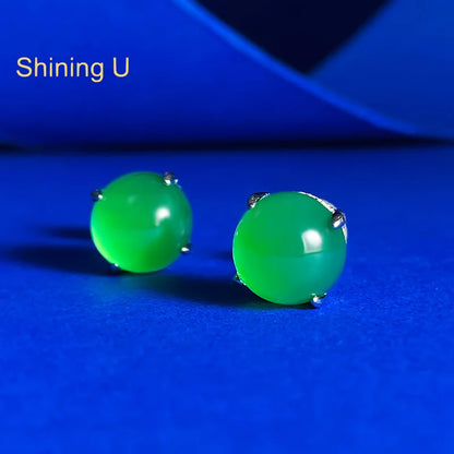 Shining U S925 Silver 6mm/8mm Simulated Chrysoprase Stud Earrings for Women New Chinese Style Fine Jewelry Gift