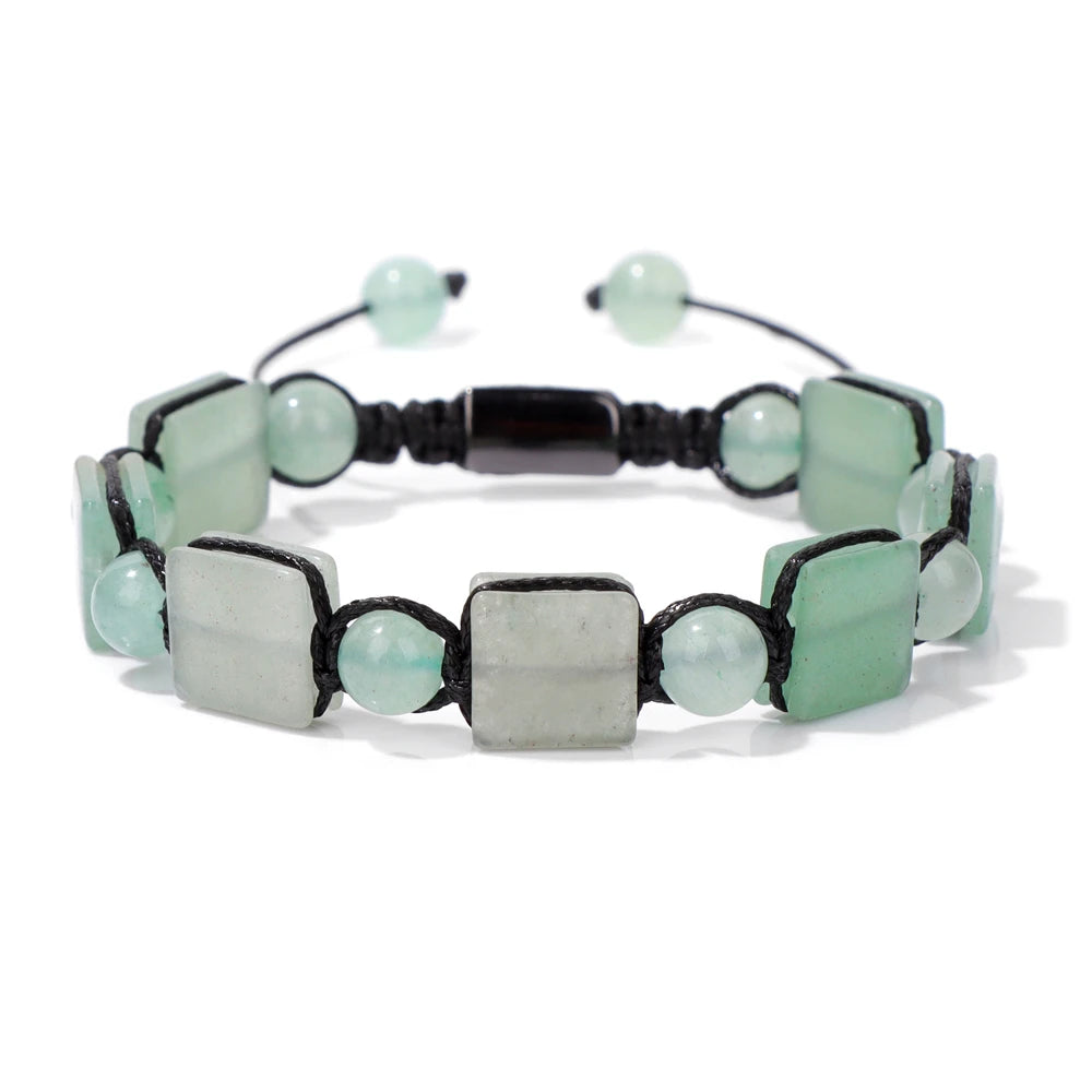 Original Lapis Lazuli Braided Bracelet Square Slice Natural Stone Green Aventurine White Howlite Beads Bracelets For Women Men