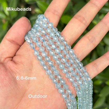 Wholesale Natural 5.8-6mm 7.5mm Blue Topaz Faceted Round Loose Beads For Making Jewelry DIY Necklace Bracelet Mikubeads