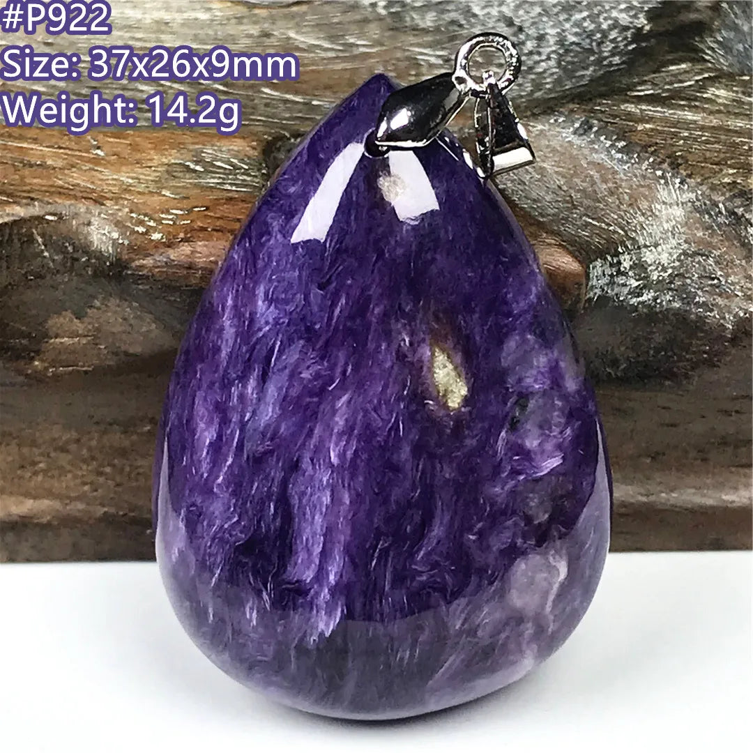 Colgante de collar de charoita morada natural de primera calidad, joyería para mujeres, hombres, regalo de suerte, cuentas de plata de cristal de belleza, piedra rusa AAAAA