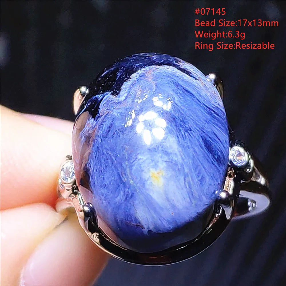 Natural Blue Pietersite Oval Adjustable Ring Women Jewelry Chatoyant Beads Namibia Jewelry Yellow Petersite Stone AAAAA