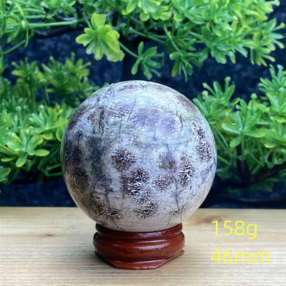 1pcNatural Green Cherry Blossom Stone Agate Gem Energy Sphere Healing Reiki Crystal Ball Garden Aquarium Home Decor Holiday Gift