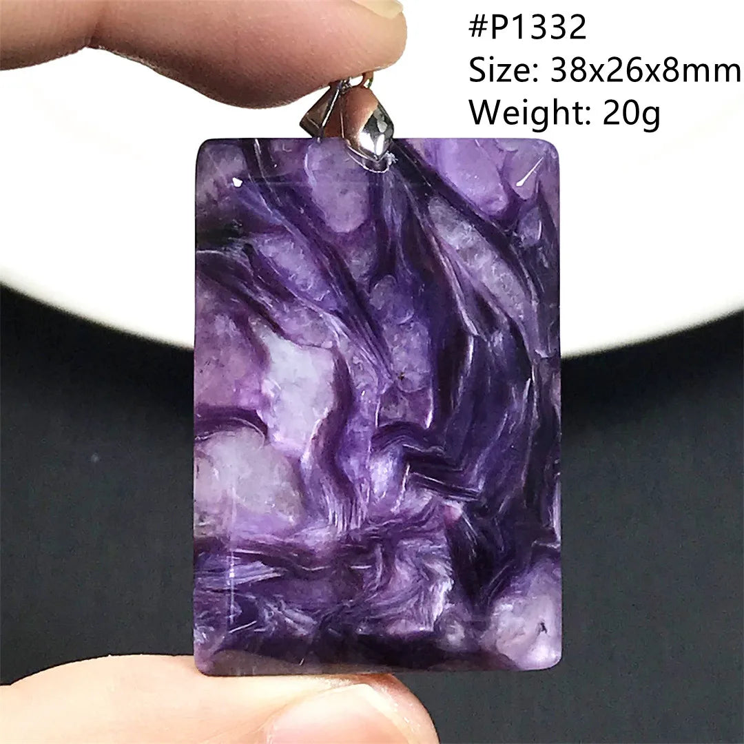 Colgante de collar de charoita morada natural de primera calidad, joyería para mujeres, hombres, regalo de suerte, cuentas de plata de cristal de belleza, piedra rusa AAAAA