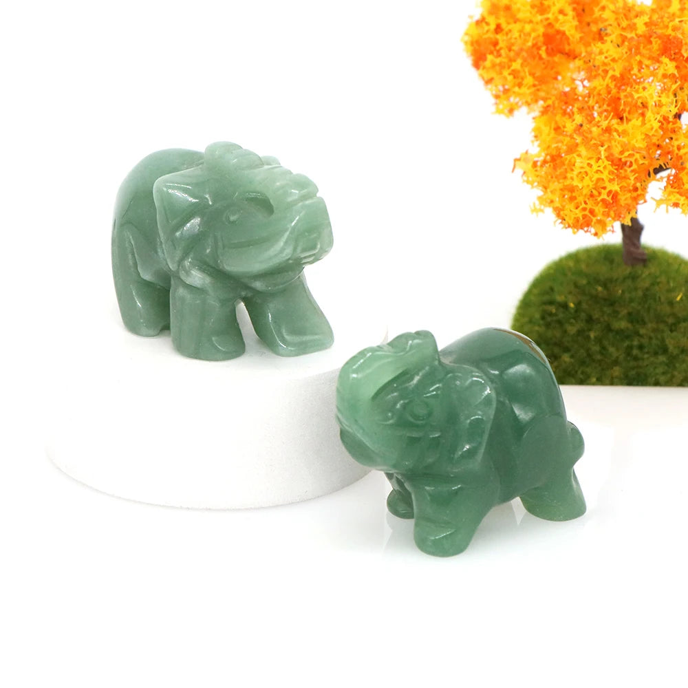 1.5" Lucky Elephant Statue – Green Aventurine &amp; Amethyst Quartz Crystal Feng Shui Figurine for Good Fortune &amp; Chakra Energy