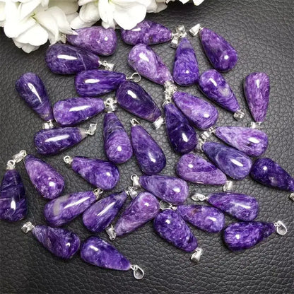 S925 Natural Charoite Pendant Jewelry Fashion Crystal Reiki Healing Stone DIY Accessories Gift 1PCS