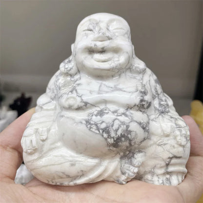 Natural Howlite Buddha Statue Healing Crystal Reiki Chakra Spiritual Hand Carved Stone Maitreya Figurine Crafts Home Lucky Decor