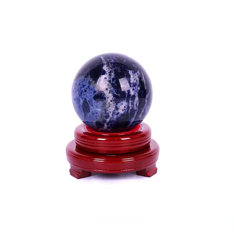 Natura Crystal Ball With Stand Blue Sodalite Quartz Sphere Display Healing Magic Decoration Home Decorative Gift