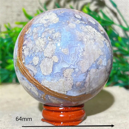 Esfera de Ágata de Flor Roxa Bola de Cristal Natural Drusa Mineral Pedras Preciosas Minerais Ornamentos Espirituais Decoração para Casa + Suporte