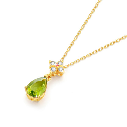 18K Gold Natural Peridot Pendant Necklace â€“ Water Drop Shape, Certified, Trendy Jewelry Gift for Women