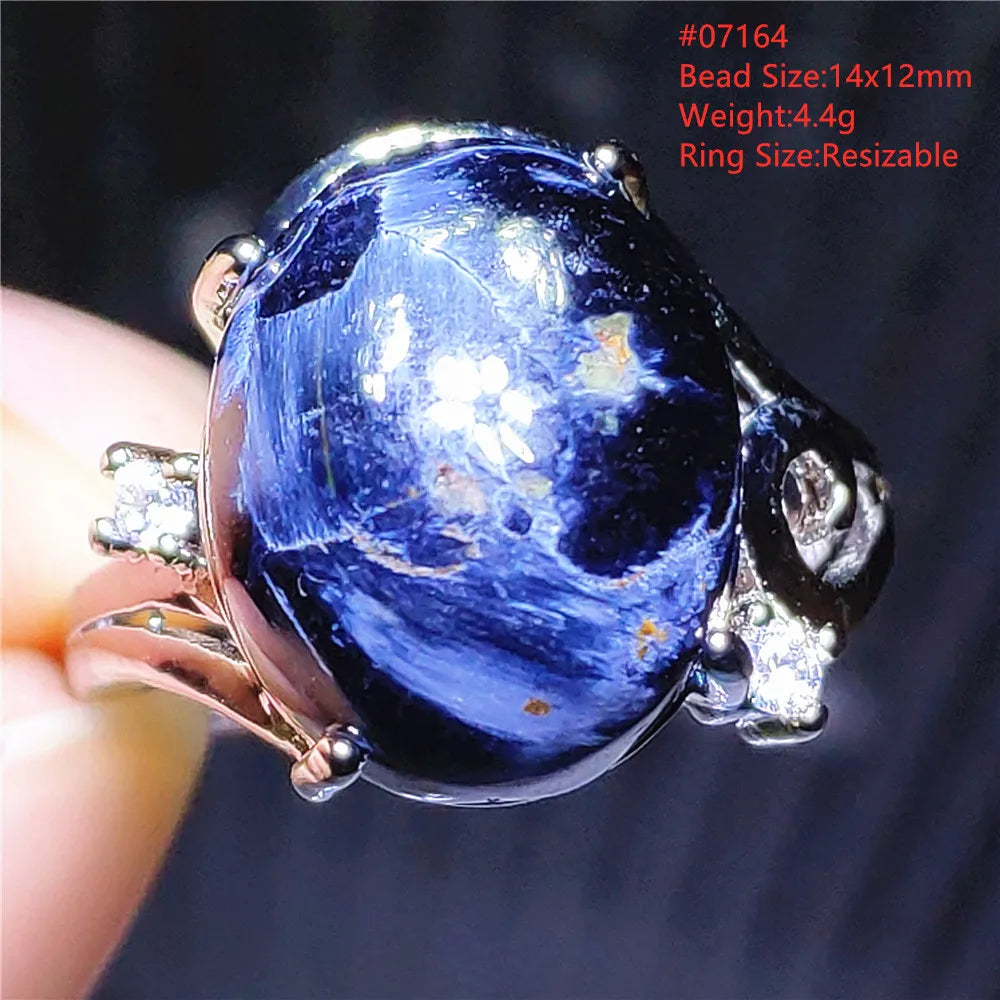 Natural Blue Pietersite Adjustable Ring Women Petersite Chatoyant Beads Namibia Fashion Jewelry Cat Eye Ring AAAAA