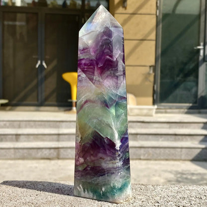 Coluna de Cristal de Fluorita Natural Varinha Mágica Obelisco Ponto Cura da Terra