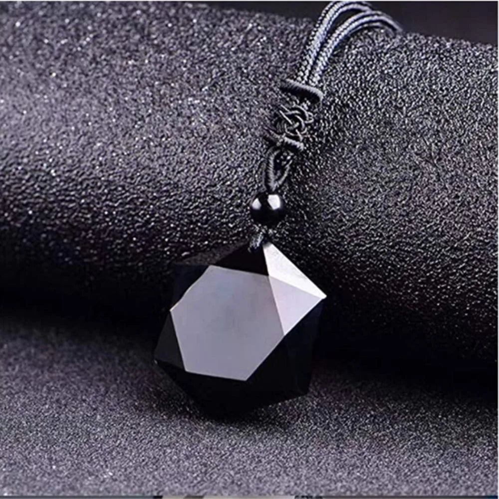 Obsidian Hexagram Pendant Necklace For Protection Natural Black Lucky Stone Star Amulet Pendants Fashion Jewelry For Men Women