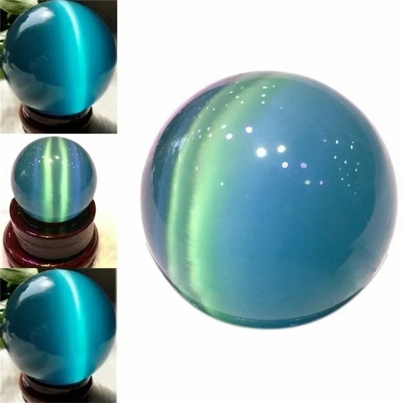 Bola de pedra opala olho de gato azul de 40 mm, esfera de cristal de quartzo, bola de pedra fengshui para decoração de casa, quarto e escritório, presente