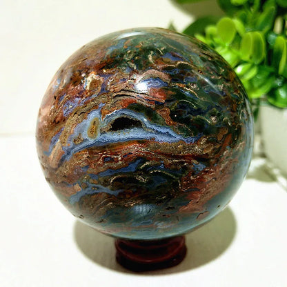 Natural Stone Pretty Ocean Jasper sphere Meditation Spirit Exorcism Feng Shui Crystal Ball Home Room Decoration Reiki Healing