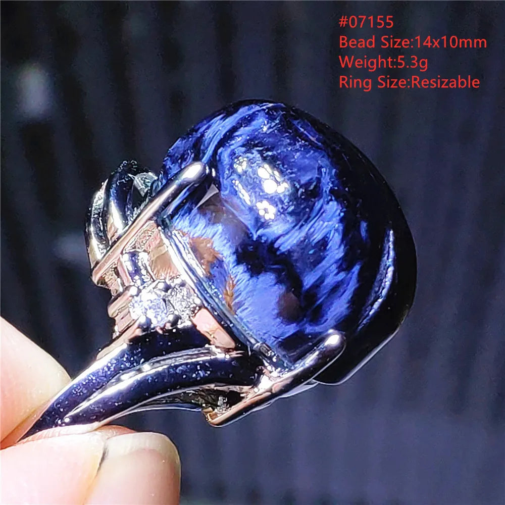 Natural Blue Pietersite Adjustable Ring Women Petersite Chatoyant Beads Namibia Fashion Jewelry Cat Eye Ring AAAAA