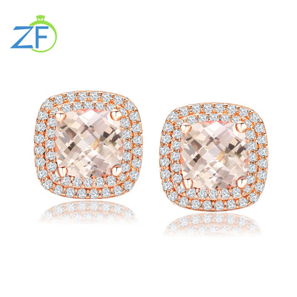 GZ ZONGFA 925 Brincos de noivado de prata esterlina Morganite para mulheres 3,1 ct Lab Created Gemstone Rose Gold Plated Fine Jewelry