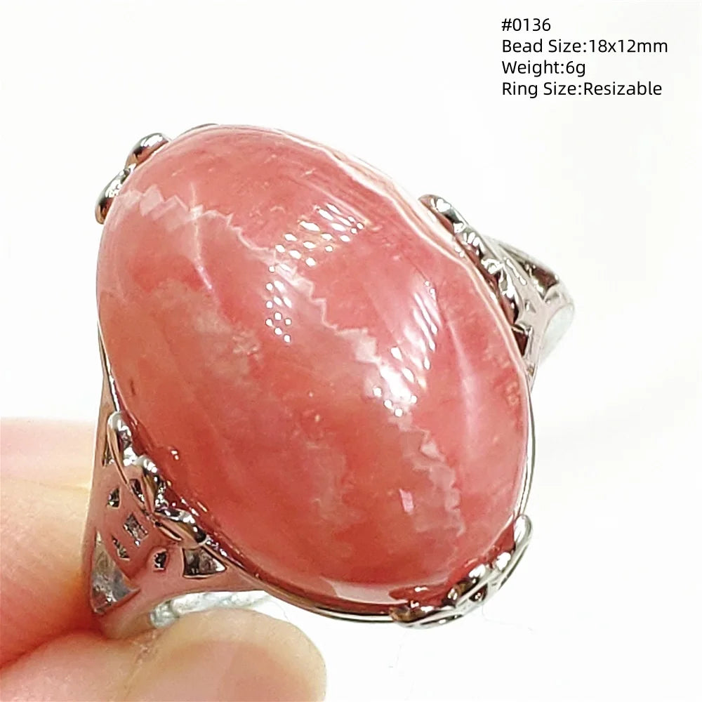 Natural Rose Rhodochrosite Ring Adjustable Ring Jewelry Woman Men Love Red Rhodochrosite Bead Healing Stone AAAAAA