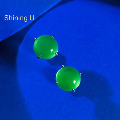 Shining U S925 Silver 6mm/8mm Simulated Chrysoprase Stud Earrings for Women New Chinese Style Fine Jewelry Gift