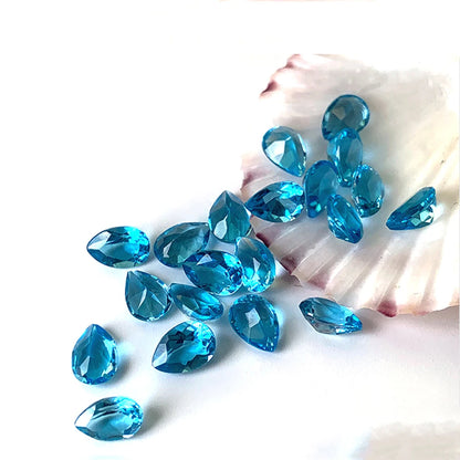 Real Natural Topaz Swiss Blue Semi-precious Stone Facted Pear 8x10mm Natural Topaz Swiss Blue Eye Clean Loose Gemstone 5pcs A Lo