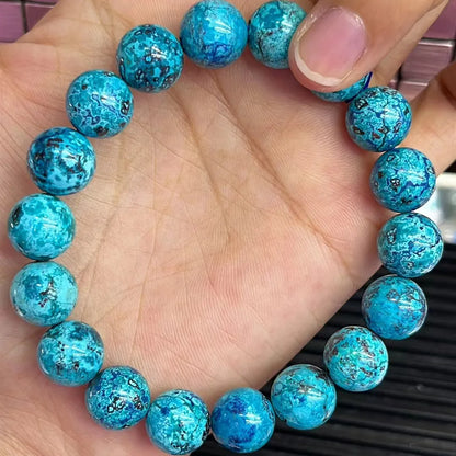 Natural Blue Malachite Azurite Gemstone Bracelet Stretch 11mm Round Beads Chrysocolla Women Men Jewelry AAAAAA