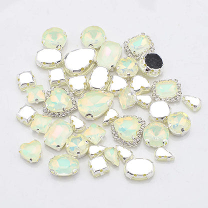 40 peças/saco Mix Shape Opal Vidro Solto Garra Strass Gemas Prata Flatback Para Artesanato Cristal Costurar Para Vestido Roupas Decoração