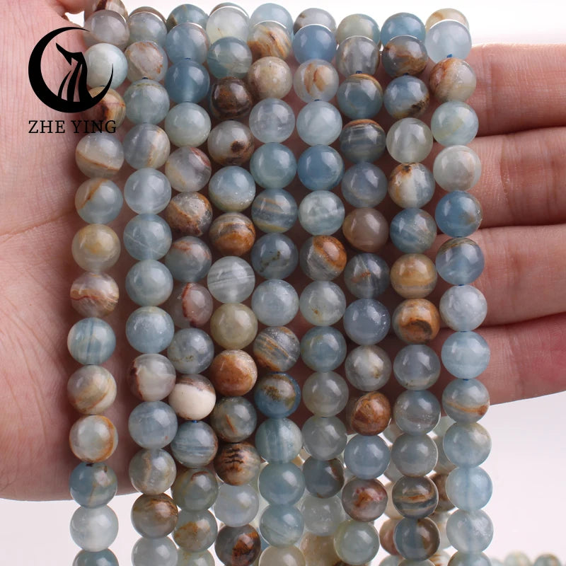 Natural Stone Blue Argentina Calcite Beads Onyx Round Loose Beads For Jewelry Making DIY Accessories Bracelet Necklace 6/8mm 15"