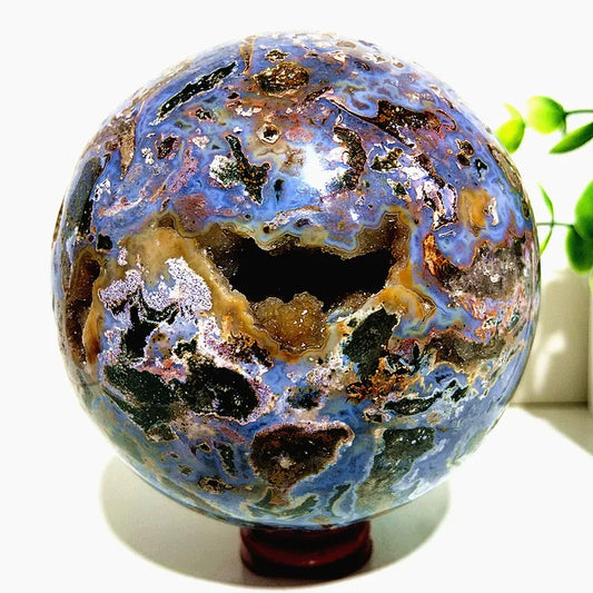 Natural Stone Ocean Jasper Crystal sphere Meditation Spirit Exorcism Feng Shui Ball Home Room Decoration Reiki Healing