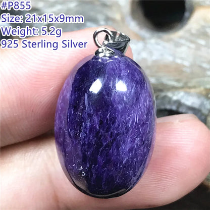 Colgante de collar de charoita morada natural de primera calidad, joyería para mujeres, hombres, regalo de suerte, cuentas de plata de cristal de belleza, piedra rusa AAAAA