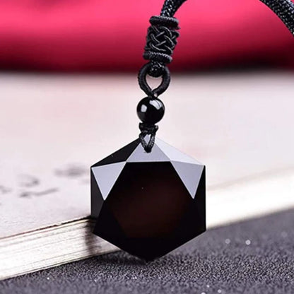 Obsidian Hexagram Pendant Necklace For Protection Natural Black Lucky Stone Star Amulet Pendants Fashion Jewelry For Men Women