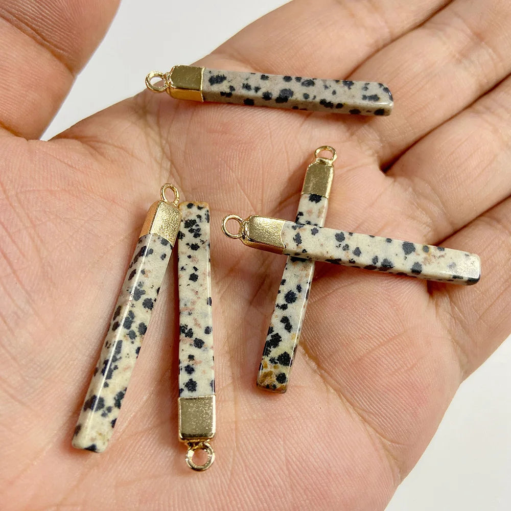 2PCS Natural Retangular Forma Pingente de Pedra 4x40mm Howlite Dalmation Charm Para Fazer Jóias DIY Colar Brincos Acessórios