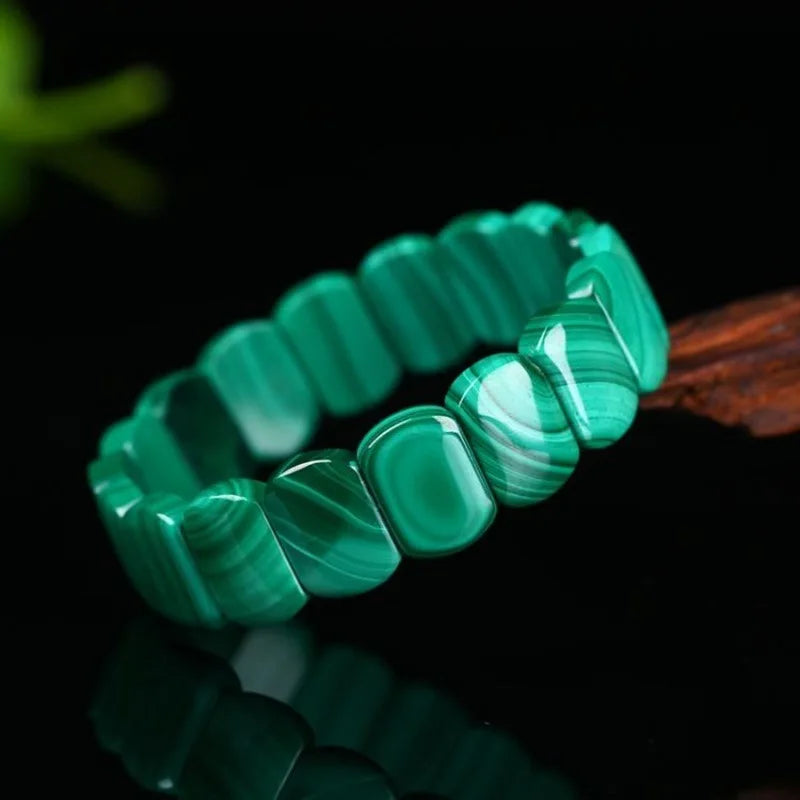 Pulseira de crisocola malaquita verde natural genuína 12x9mm, pedra de cura feminina e masculina, contas retangulares elásticas, cristal AAAAA