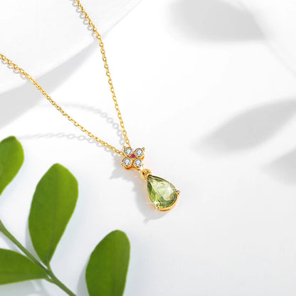 18K Gold Natural Peridot Pendant Necklace â€“ Water Drop Shape, Certified, Trendy Jewelry Gift for Women