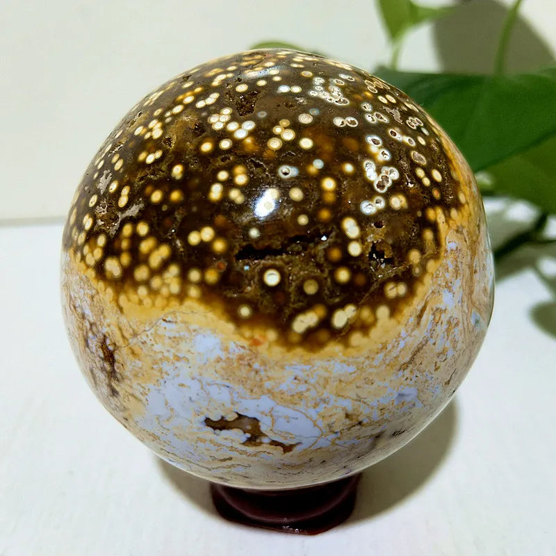 Esfera de cristal de jaspe oceánico de piedra natural, bola de Feng Shui para meditación, exorcismo espiritual, decoración de la habitación del hogar, curación Reiki