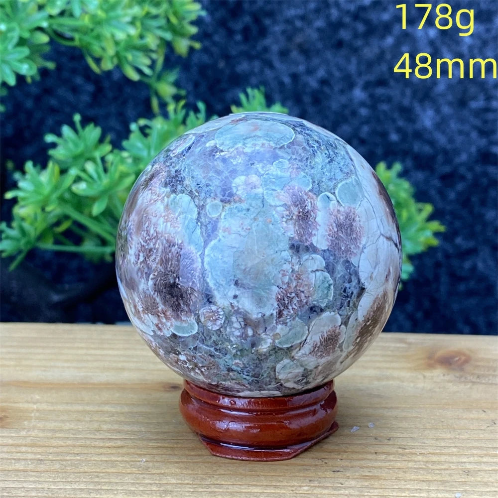 1pcNatural Green Cherry Blossom Stone Agate Gem Energy Sphere Healing Reiki Crystal Ball Garden Aquarium Home Decor Holiday Gift