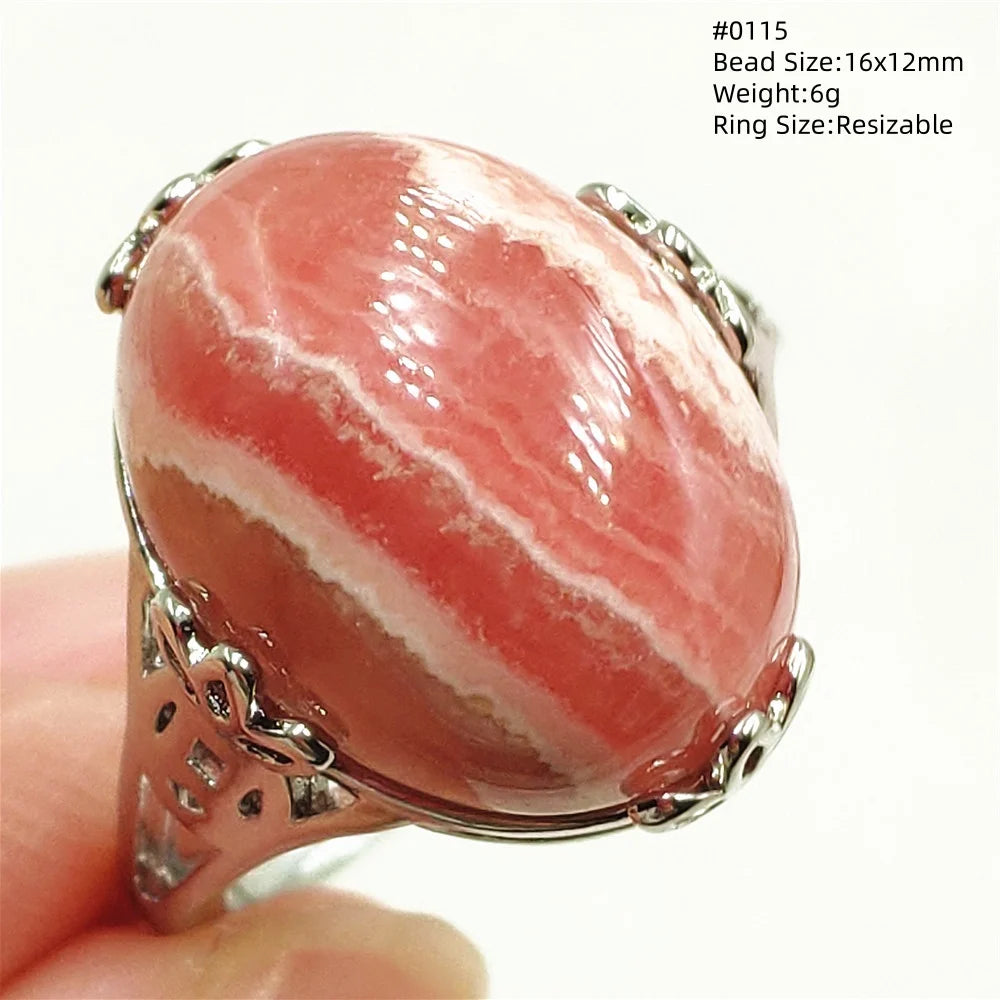 Natural Rose Rhodochrosite Ring Adjustable Ring Jewelry Woman Men Love Red Rhodochrosite Bead Healing Stone AAAAAA