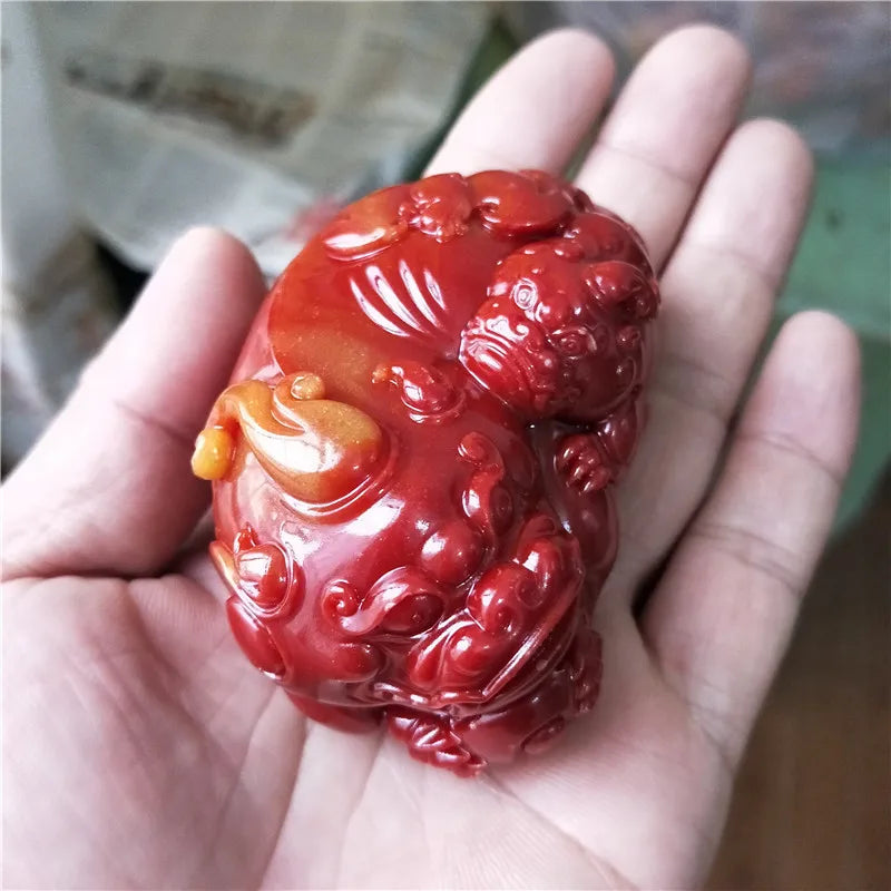 Jade Direct Wholesale Jade Carving Crafts Hibiscus Frozen Bloodstone Hand Playing Pieces Men's Jade Shoushan Stone Hand Pieces