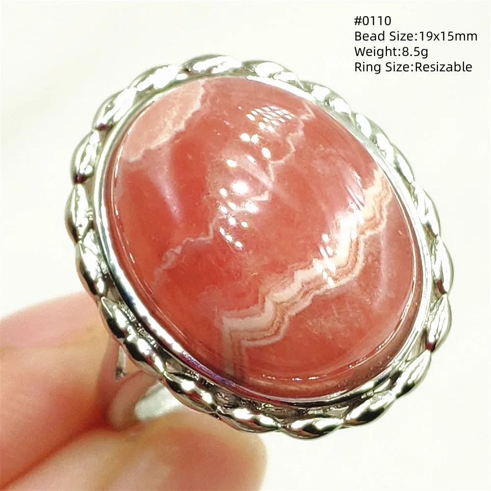 Natural Rose Rhodochrosite Ring Adjustable Ring Jewelry Woman Men Love Red Rhodochrosite Bead Healing Stone AAAAAA