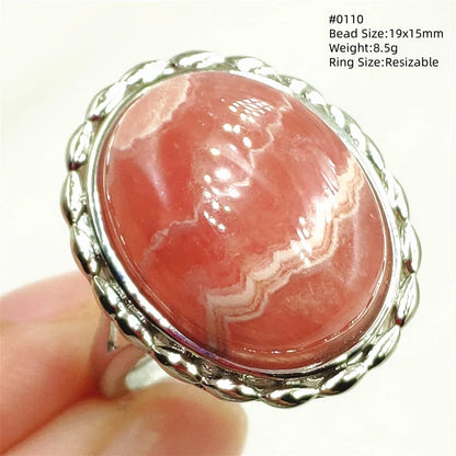 Natural Rose Rhodochrosite Ring Adjustable Ring Jewelry Woman Men Love Red Rhodochrosite Bead Healing Stone AAAAAA