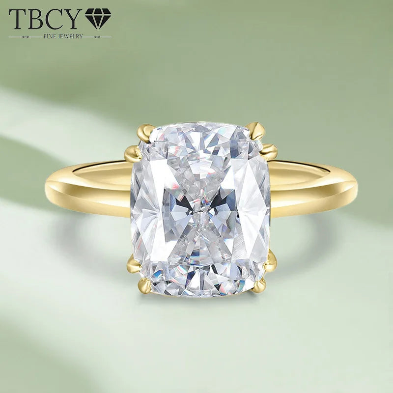 TBCYD 4CT 8*10MM D Color Cushion Cut Moissanite Rings For Women GRA Certified S925 Silver Engagement Wedding Band Bridal Jewelry