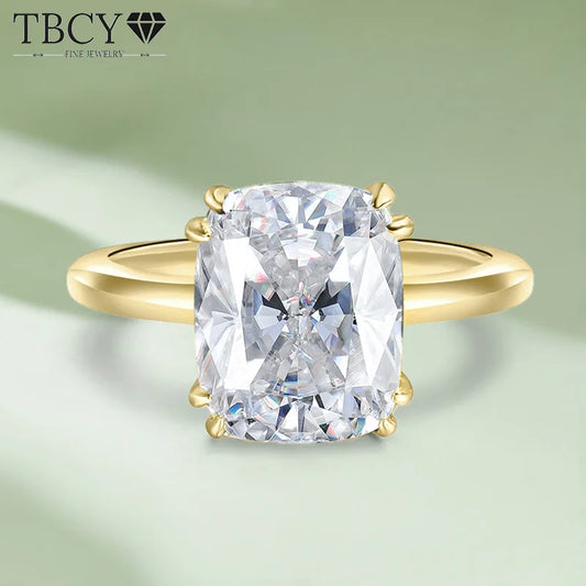 TBCYD 4CT 8*10MM D Color Cushion Cut Moissanite Rings For Women GRA Certified S925 Silver Engagement Wedding Band Bridal Jewelry