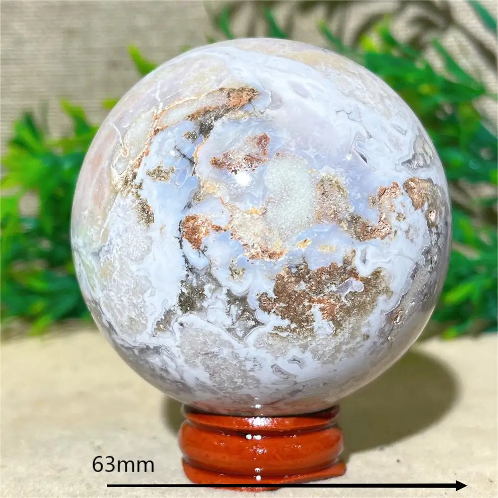 Esfera de Ágata de Flor Roxa Bola de Cristal Natural Drusa Mineral Pedras Preciosas Minerais Ornamentos Espirituais Decoração para Casa + Suporte