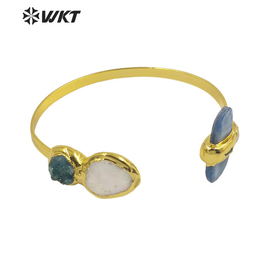 WT-B620 WKT 2022 Acessórios de pulseira estilo retrô cianita e pérola banhada a ouro pulseira para presente elegante da moda mulheres charmosas