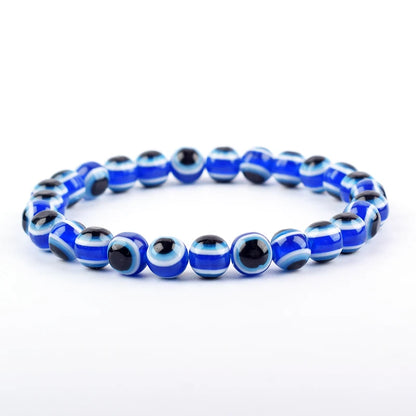 Blue Evil Eye Polished Black Onyx Bracelet Men Women 6mm Bead Obisidian Hematite Resin Jewelry Pink Reiki Healing Bulk Wholesale