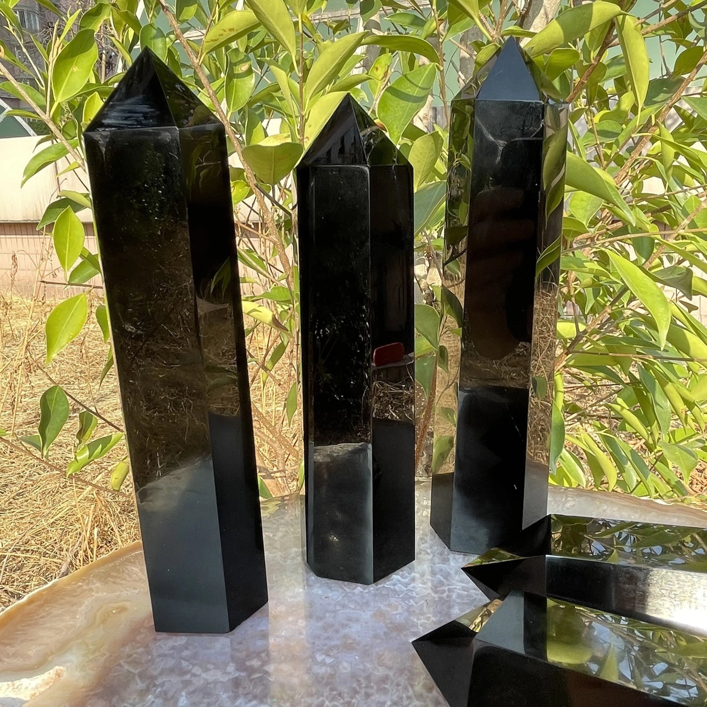 Natural obsidian crystal column pure and only black crystal desktop/fish tank decoration best gift for friends on Halloween